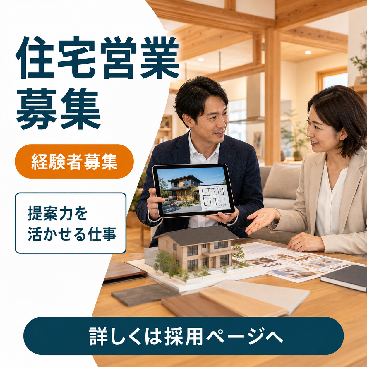 【住宅営業経験者】月給25万円~30万円ノルマ&基本残業なし/賞与年2回・退職金制度あり